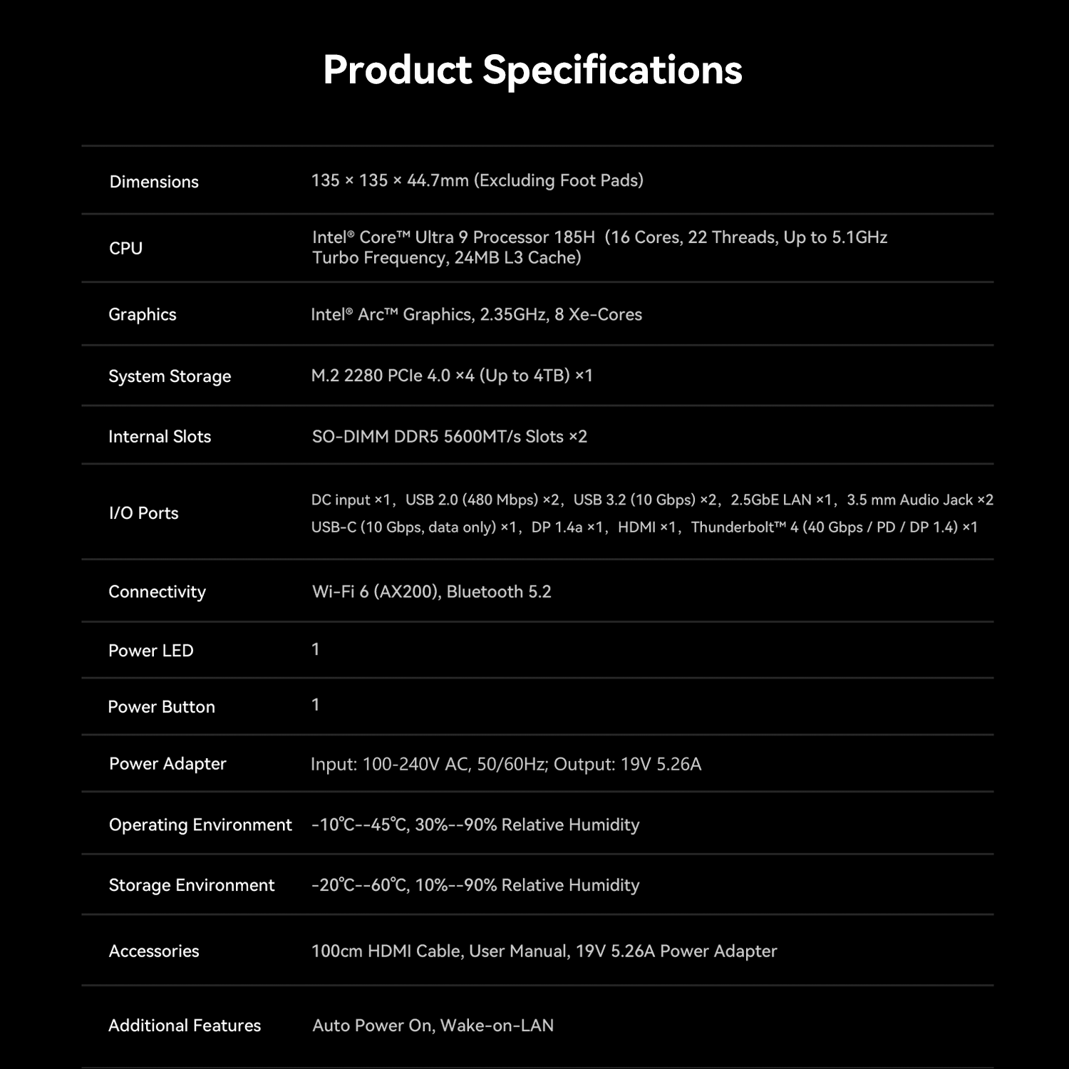 Beelink SEi14 AI Intel® Core™ Ultra 9 185H
