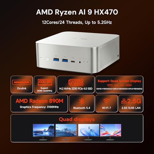 Reatan X8 OcuLink AI Mini PC AMD Ryzen AI 9 HX470 48GB DDR5,1TB PICE4.0 SSD