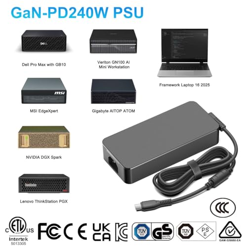 240W USB-C GaN Adapter 48V5A 36V5A NVIDIA DGX Spark Power Supply for AI Supercomputers