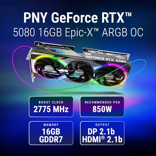 PNY NVIDIA GeForce RTX™ 5080 Epic-X RGB™ OC Triple-Fan Graphics Card